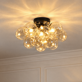 Plafoniera de design neagră cu sticlă chihlimbar 4 lumini - Uvas