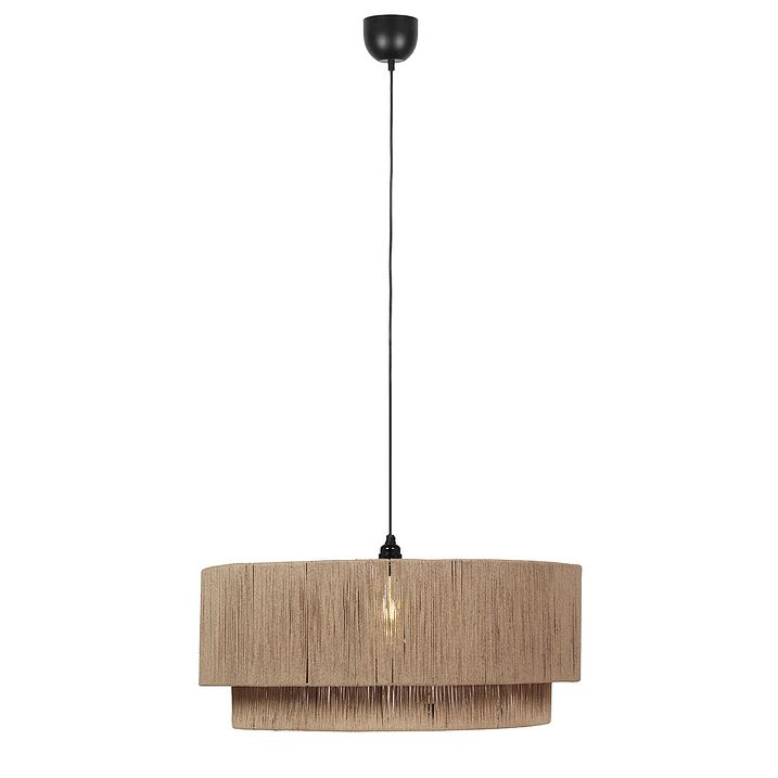 Japandi závesná lampa čierna s hnedým lanom 60cm - Smilla