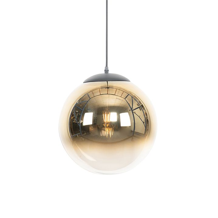 Art Deco Pendelleuchte schwarz mit Goldglas 33 cm - Pallon