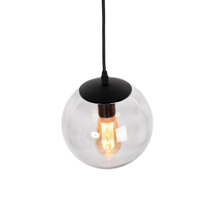 Moderne hanglamp zwart met grijs glas 20cm - Pallon