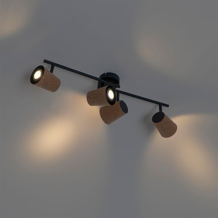 Takspotlight svart med kork-skjerm 4-lys justerbar - Corky