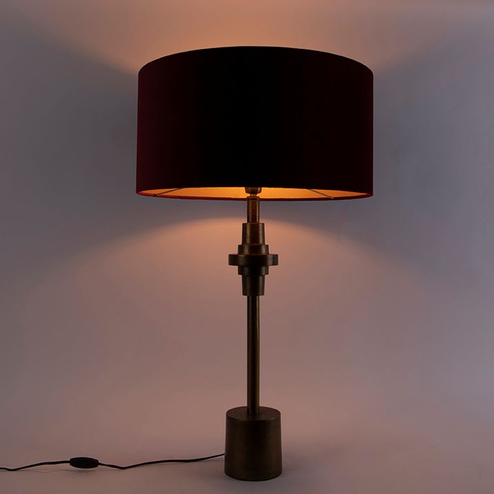 Stolní lampa v art deco stylu bronzová s sametovým stínítkem červeným 50 cm - Diverso