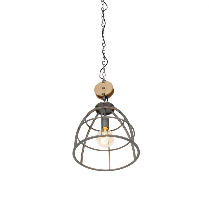 Industrielle Pendelleuchte Dunkelgrau mit Holz 34 cm - Arthur