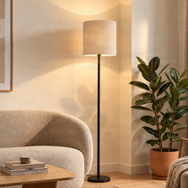 Moderne vloerlamp zwart met beige bouclé kap 40cm - Simplo
