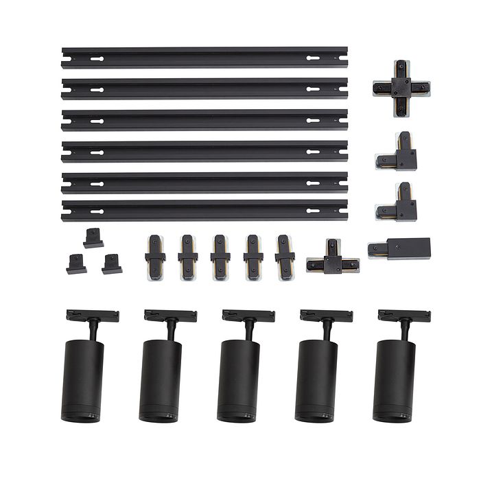 Sistema di illuminazione a binario moderno nero con 5 faretti con LED 1 fase - Iconic Zoom
