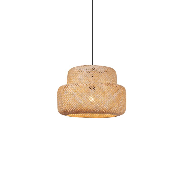 Japandi piekaramā lampa melna ar bambusu - Kea