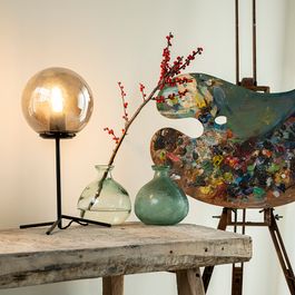 Stolna svjetiljka u stilu Art Deco crna s dimnim staklom 45,5 cm - Pallon