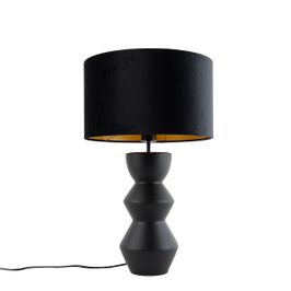 Dizajnerska-Stolna-Lampa-Crni-Velur-Abazur-Crna-sa-Zlatom-35-cm---Alisia