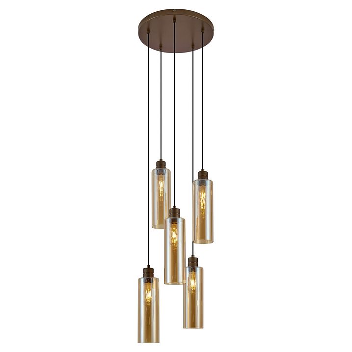 Suspension Chic d'Hôtel Bronze Foncé avec Verre Ambré 5 Lumières - Stavelot