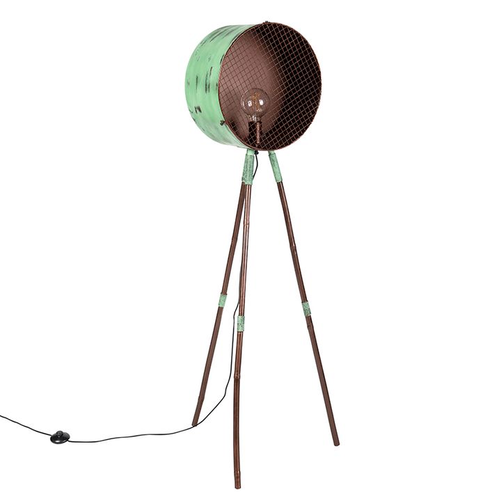 Vintage Floor Lamp on Bamboo Tripod Green with Copper - Barrel