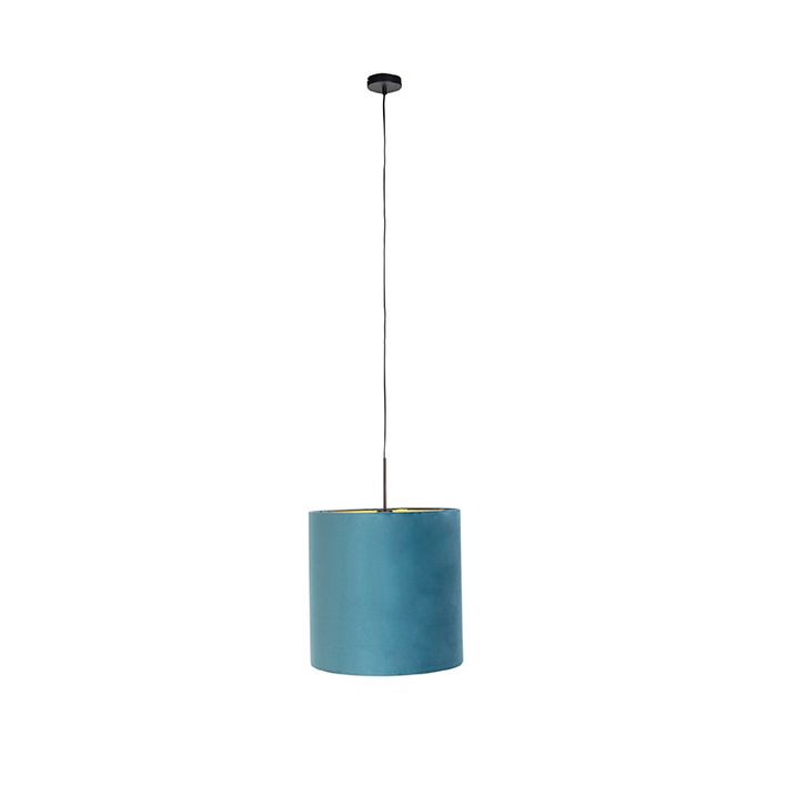 Lampa wisząca z abażurem z niebieskiego weluru ze złotem 40 cm - Combi