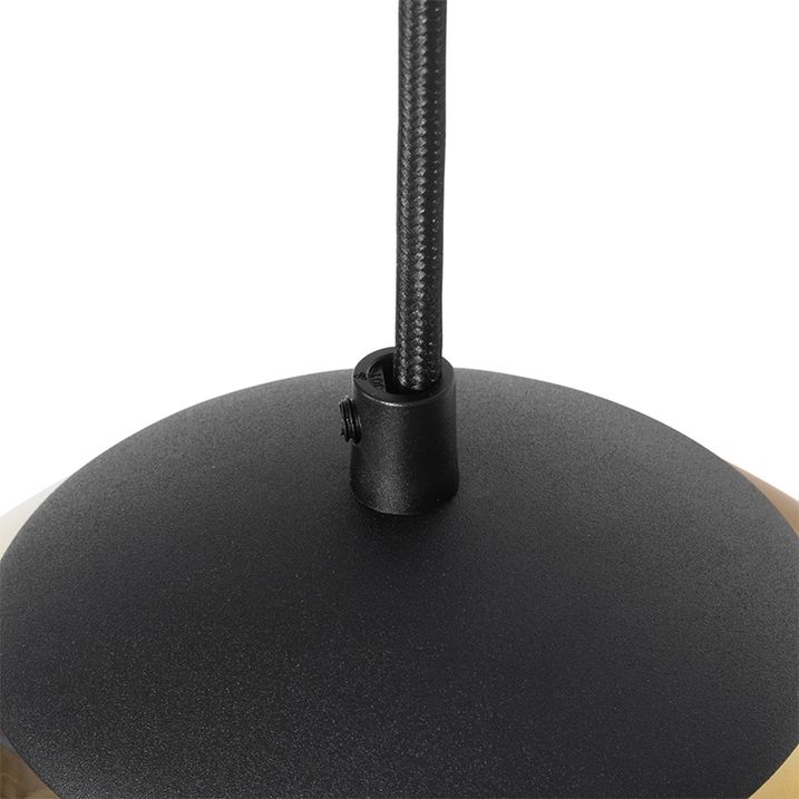 Art Deco Pendelleuchte schwarz mit goldfarbenem Glas rund 3-flammig - Pallon