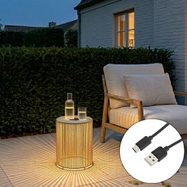 L&aacute;mpara de mesa moderna de exterior beige con LED recargable y solar IP54 - Rope