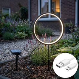 Lampa ogrodowa kolczasta czarna 60 cm z wbudowanym akumulatorem LED i panelem słonecznym IP65 - Adalind