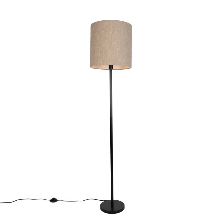Modern golvlampa svart med beige bouclé-skärm 40 cm - Simplo