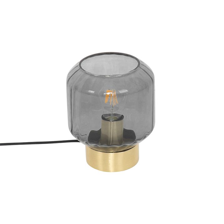 Candeeiro de mesa moderno dourado/latão com vidro fumê - Stiklo