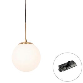 Art Deco závěsná lampa zlatá s opálovým sklem vč. černého 1-fázového kolejnicového adaptéru - Iconic Flore