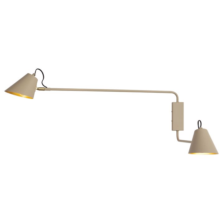 Moderne wandlamp taupe met goudkleurige binnenkant verstelbaar 2-lichts - Lune