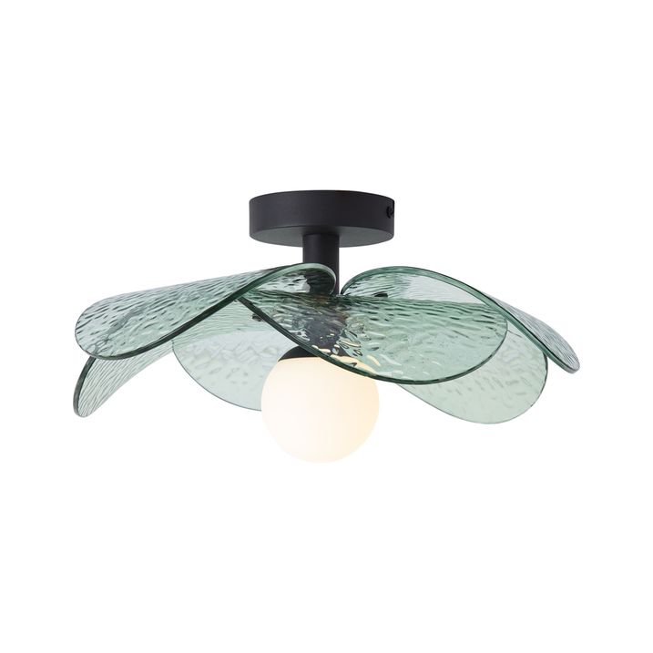Plafonieră de design neagră cu sticlă verde striată - Kemner