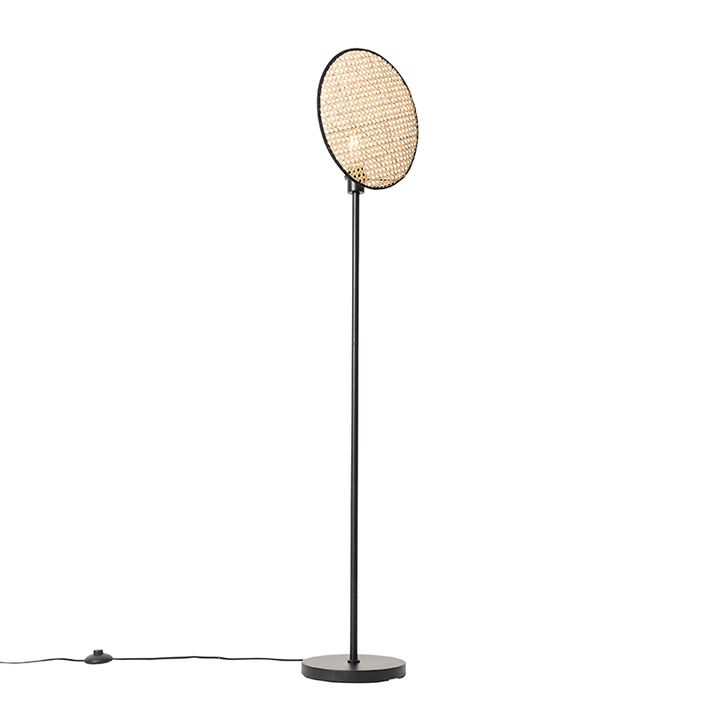 Rustikální stojací lampa černá s ratanem 35 cm - Kata