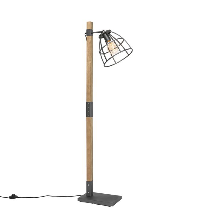 Industrijska podna lampa tamno siva sa drvetom - Artur