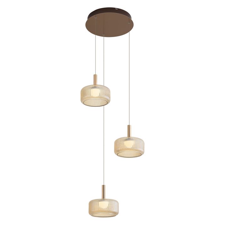 Design hanglamp roségoud met amber glas incl. LED 3-staps dimbaar 3-lichts Easylift - Fiera