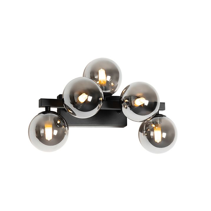 Moderní nástěnná lampa černá s kouřovým sklem 5-světlo - Bianca