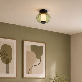 Dizajnerska plafonska lampa crna 18 cm sa zelenim staklom uključujući LED sa 3 nivoa zatamnjenja - Margherite