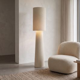 Lámpara de pie Japandi beige tela de peluche 2 luces - Trompet
