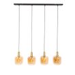 Candeeiro-de-suspensão-design-preto-com-latão-e-vidro-âmbar-4-luzes---Zuzanna
