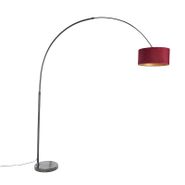 Lampada-ad-arco-con-paralume-in-velluto-nero-rosso-con-oro-50-cm---XXL