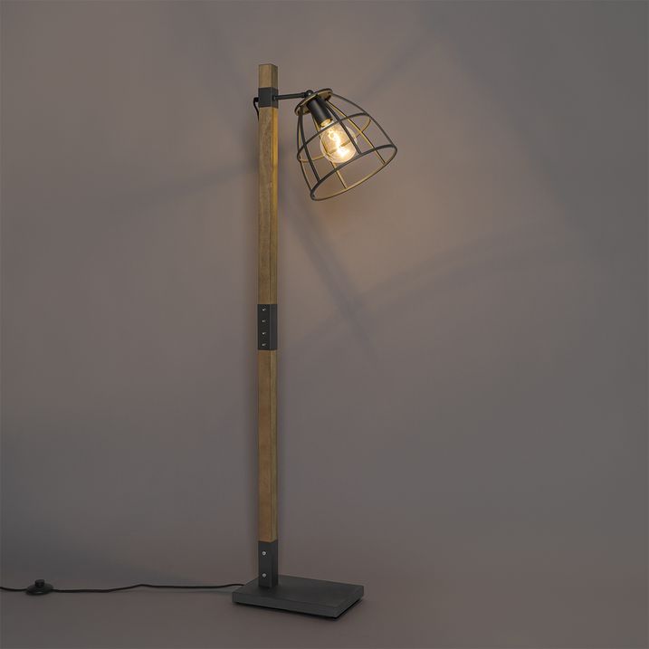 Industrijska podna lampa tamno siva sa drvetom - Artur