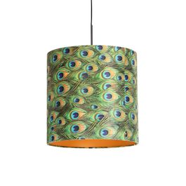 Hengende lampe med fløyelshette påfugl med gull 40 cm - Combi