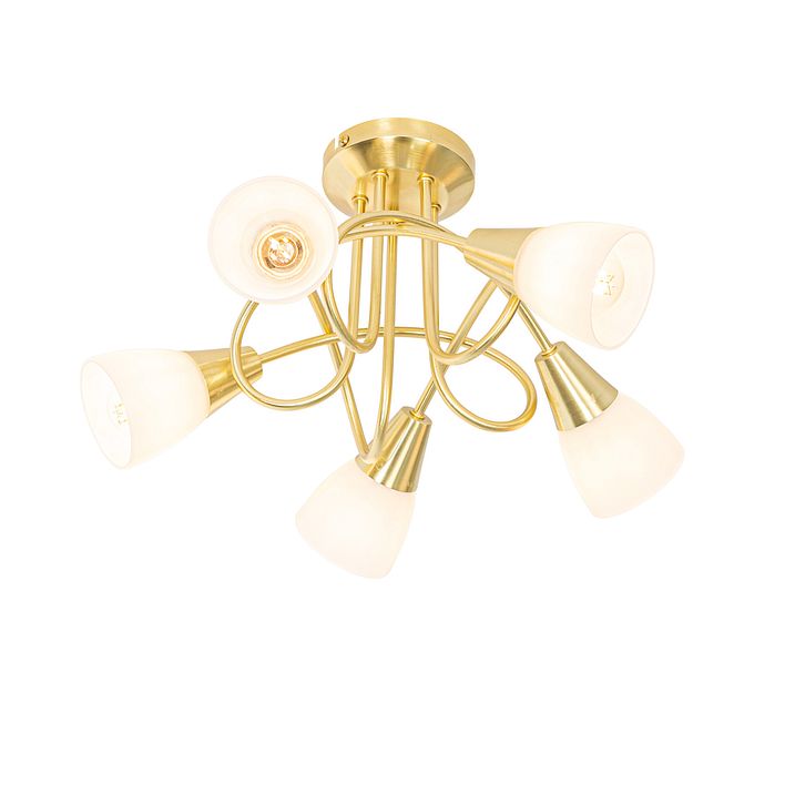 Klassische Deckenleuchte gold mit Opalglas 5-Licht - Inez
