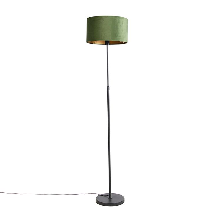 Podna lampa crna sa plišanim abažurom zelene boje sa zlatom 35 cm - Parte