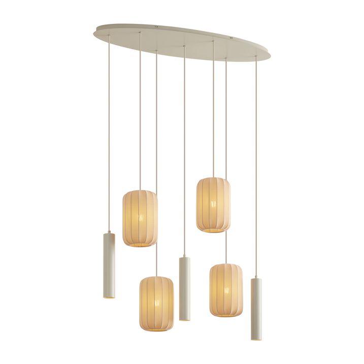 Japandi hanglamp beige 7-lichts - Pluni Tuba
