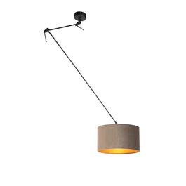 Hengende lampe svart med taupe fløyelskjerm med gull 35 cm - Blitz