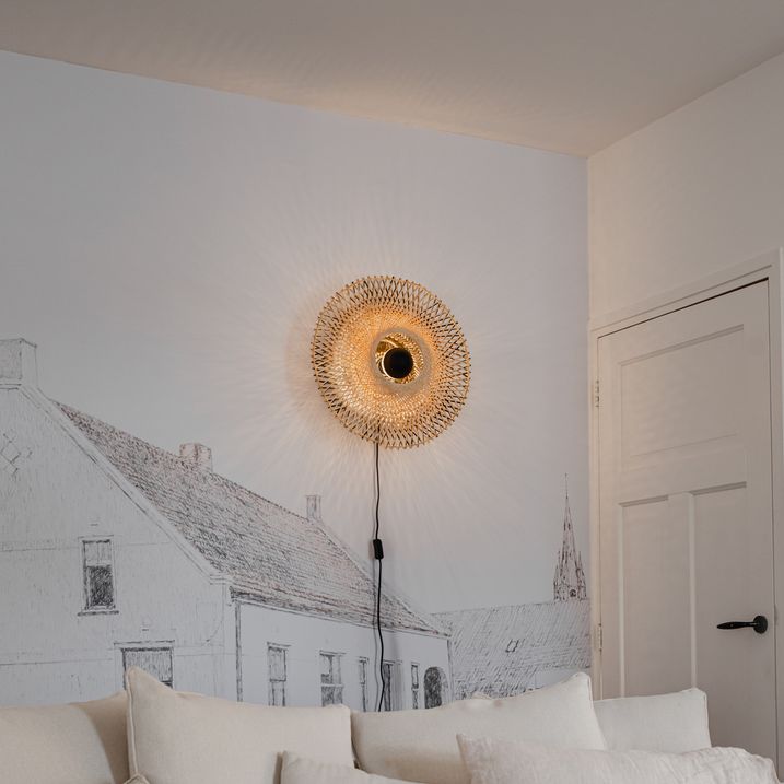 Applique murale orientale en bambou 50 cm avec prise - Rina