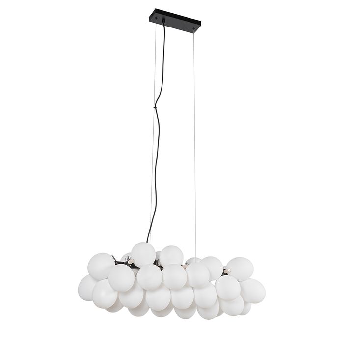 Hanglamp zwart met opaal glas 8-lichts langwerpig - Uvas
