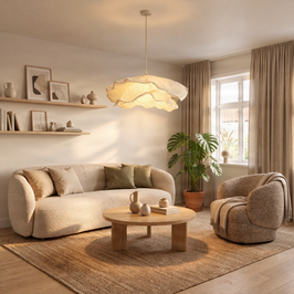 Japandi-hanglamp-beige-met-stoffen-kap-80cm---Papel