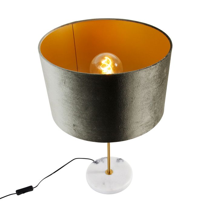 Stona lampa mesingana sa zelenim somotskim abažurom 35cm - Kaso