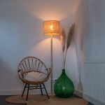 Landelijke vloerlamp hout met linnen kap naturel 32 cm - Mels