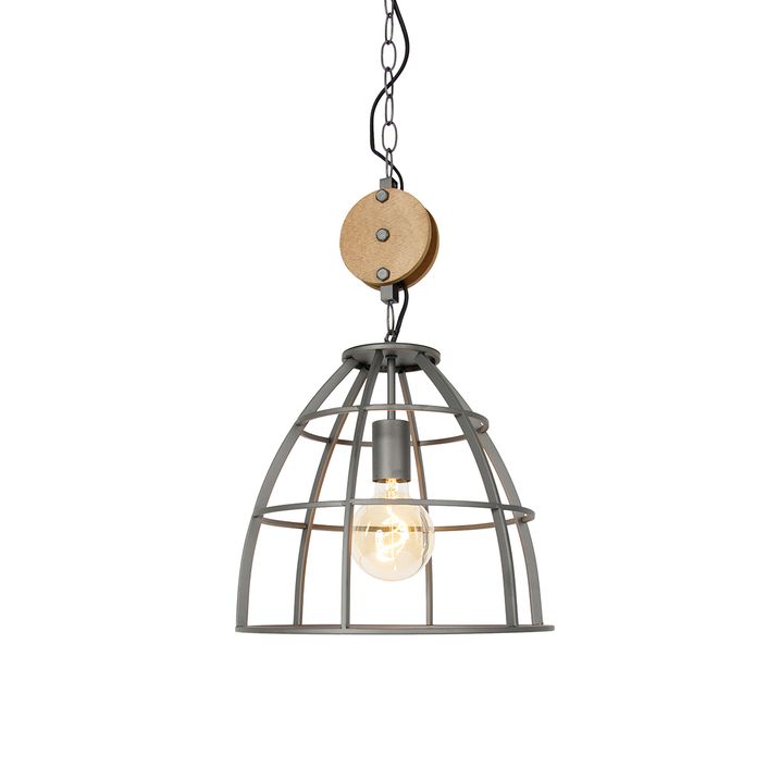 Industrielle Pendelleuchte Dunkelgrau mit Holz 34 cm - Arthur