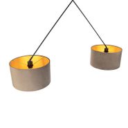 Suspension-noire-avec-abat-jour-en-velours-taupe-et-or-35-cm-2-lumières---Blitz