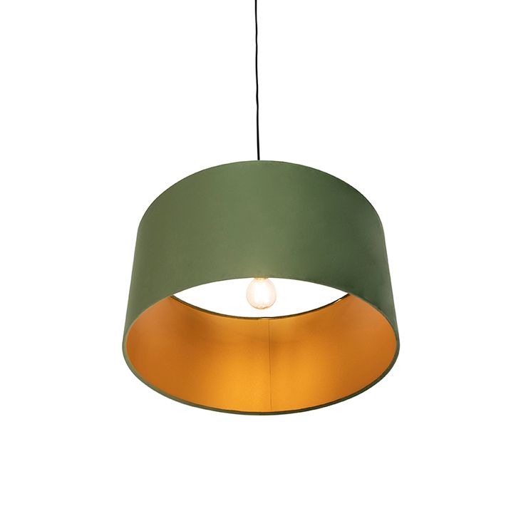 Hengende lampe med fløyelslampeskjerm grønn med gull 50 cm - Combi