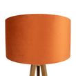 Vloerlamp-hout-met-kap-oranje-een-gouden-binnenkant-50cm---Tripod-Classic