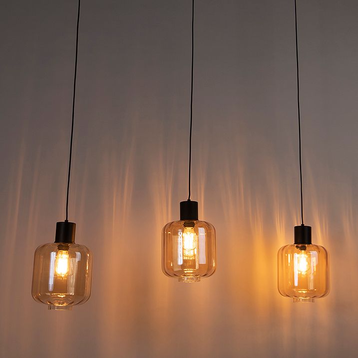 Dizajnerska viseća lampa crna sa jantarnim staklom 3-svetla 161,5 cm - Qara
