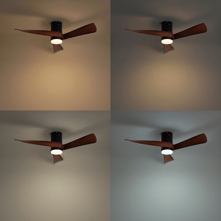 Plafondventilator zwart met walnoot hout print 132cm incl. LED dimbaar met afstandsbediening - Twist