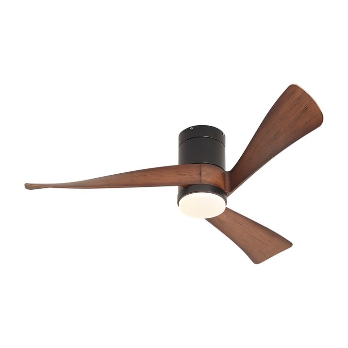 Plafondventilator zwart met walnoot hout print 132cm incl. LED dimbaar met afstandsbediening - Twist