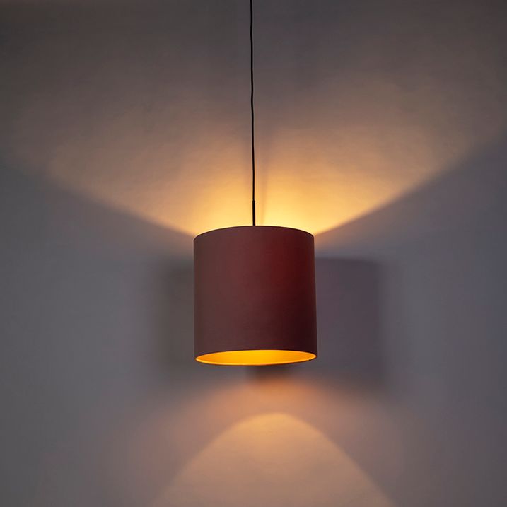 Pendant Light with Velvet Shade Pink with Gold 40 cm - Combi